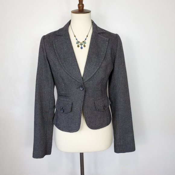 Smart Set Gray Wool Blend Herringbone Career Blazer, 5 - Picture 1 of 11